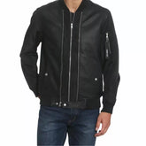 Uptown Genuine Leather Bomber Jacket Black for Men